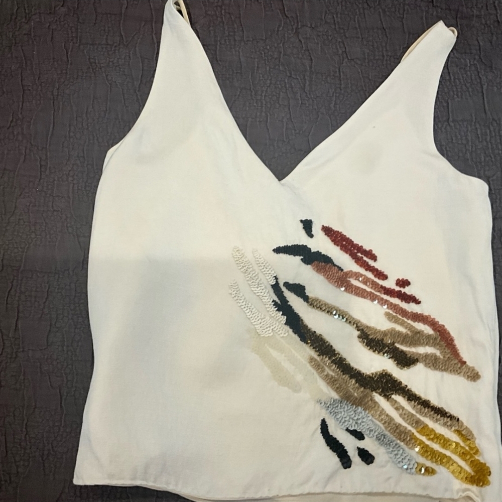 Maiyet White Sleeveless Sequined Top. #4 / 50 Size 36 Small Or Medium